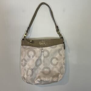 COACH Ashley Dotted OP Art Hippie Handbag‎ Khaki & Taupe #F20088 Purse READ